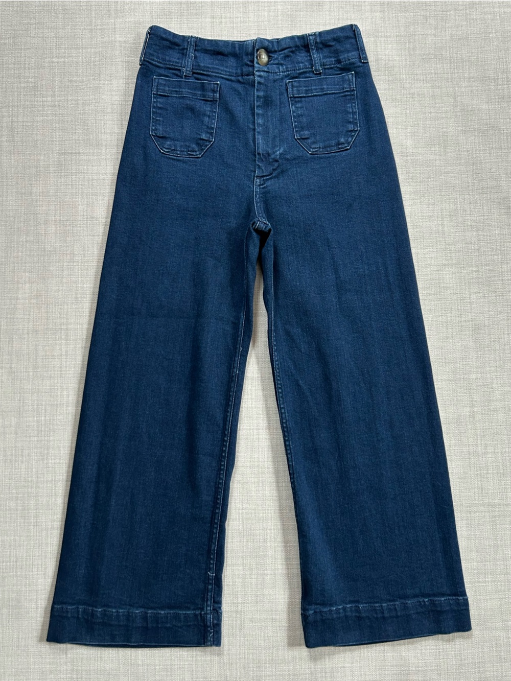 Maeve Colette High-Rise Wide Leg Cropped Jeans in Dark Blue Size 27